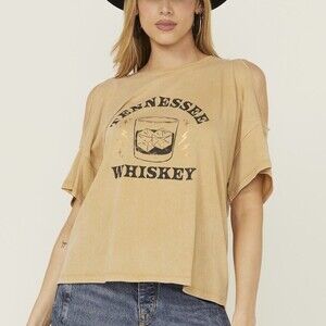 White Crow Tennessee Whiskey Cold Shoulder  Graphic Tee Cowgirl Country Core S